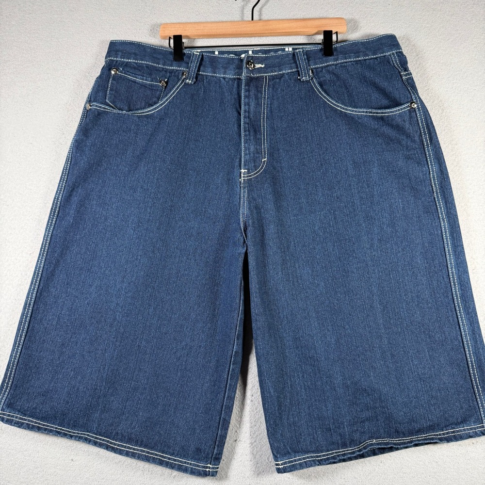 Akademiks Mens Size 44 Dark Wash Denim Shorts Baggy Y2K Streetwear Contrast